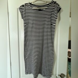 Black-and-white striped cotton knit dress